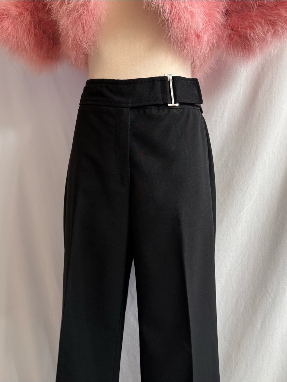 Y2K High Waist Black Belted Trousers - Picture 2 of 5